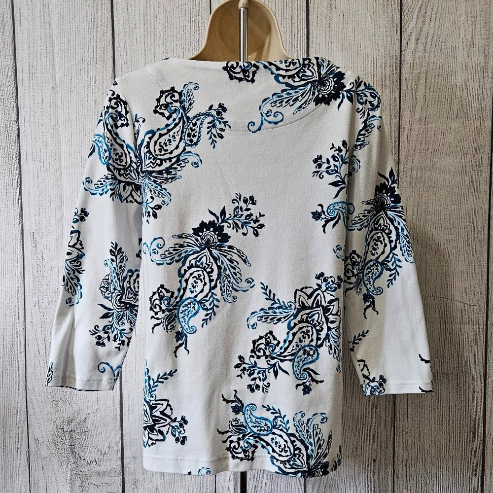 Croft & Barrow 3/4 Sleeve Pullover Cotton Paisley Boatneck Shirt - Picture 3 of 8